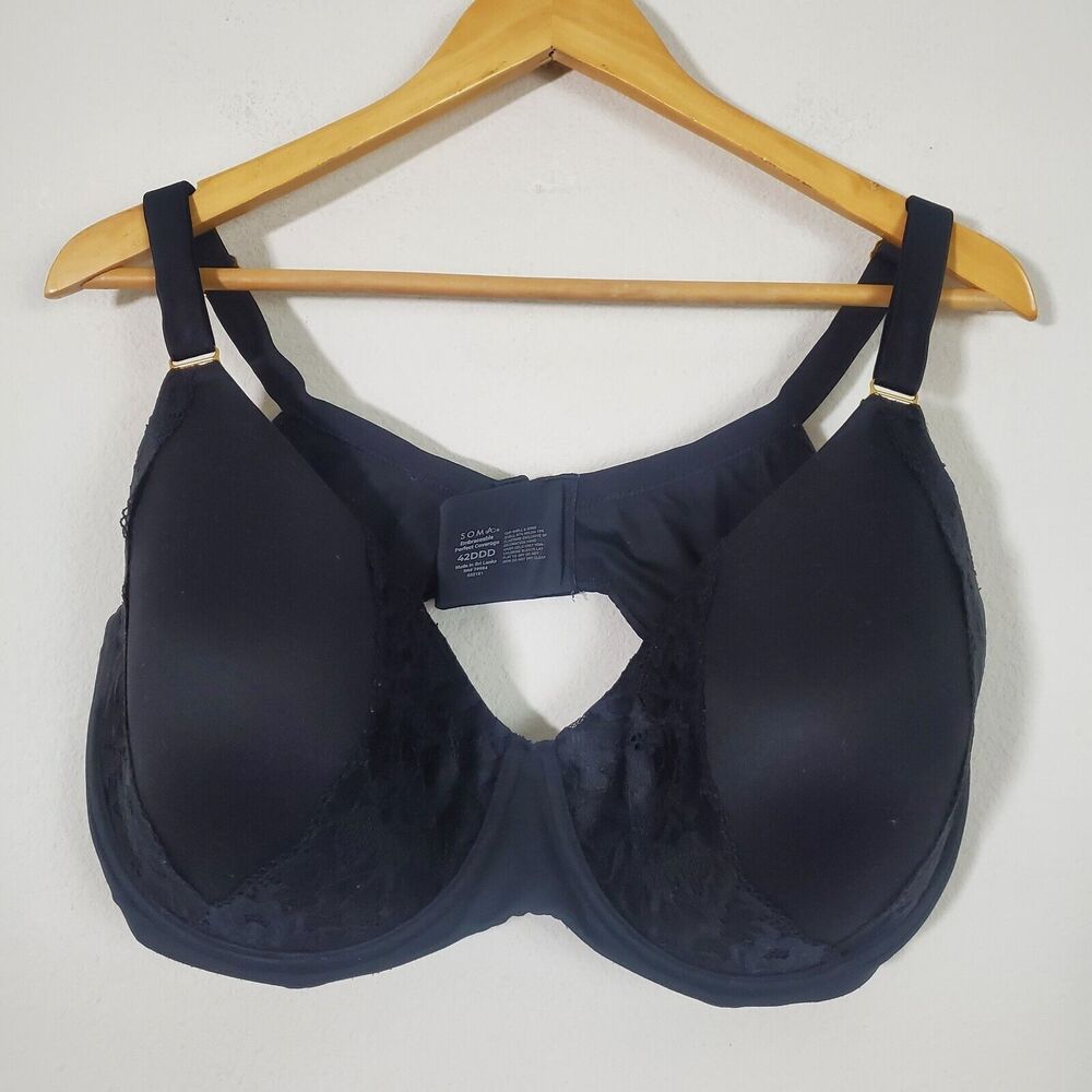 Soma Women's Bra 42DDD Black Embraceable Perfect Coverage Lace Full Underwire